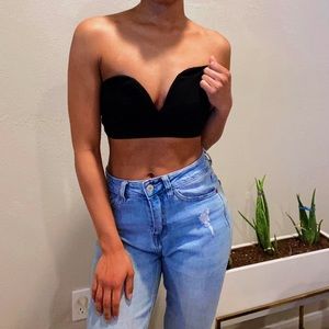 Black Sweetheart Neckline Crop Top